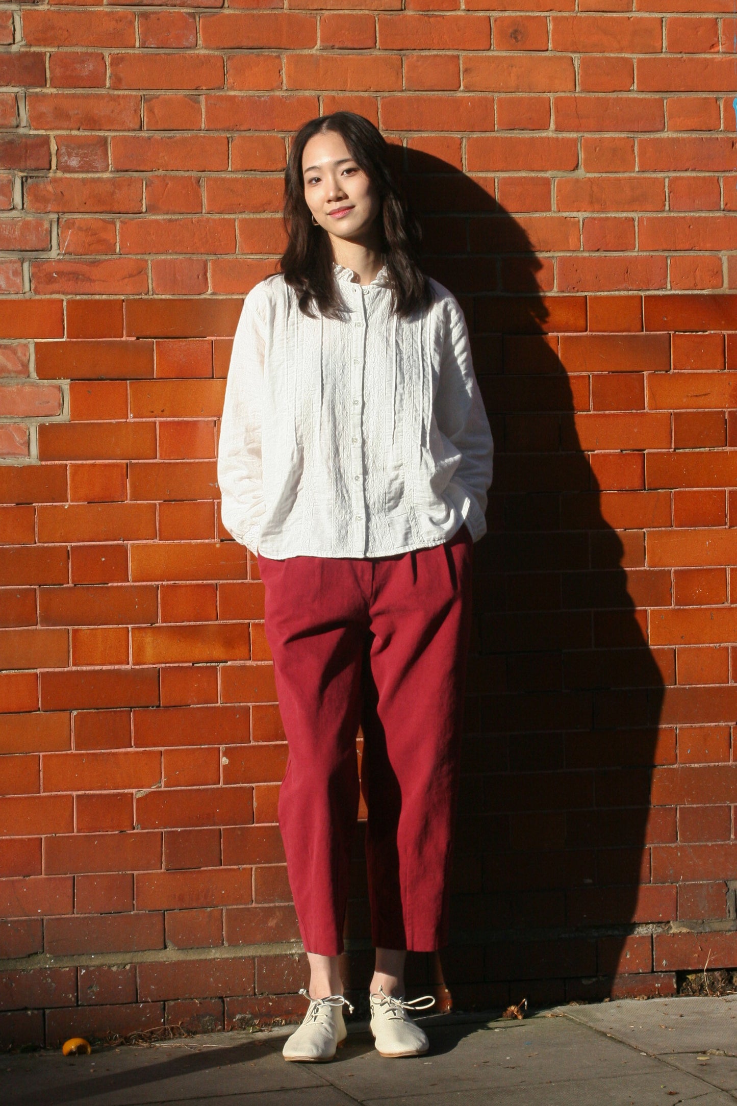 Cotton stand neck Shirts -White-
