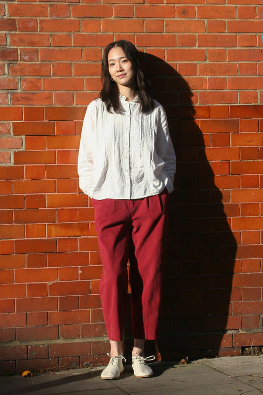 Cotton stand neck Shirts -White-