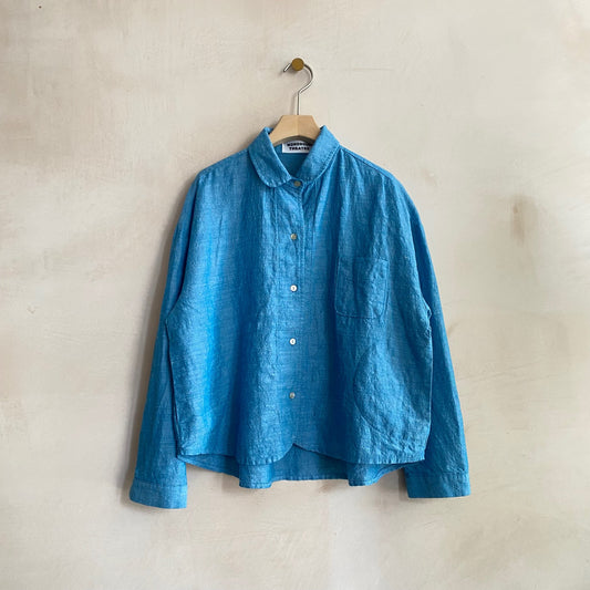 Cotton linen colour Shirt Jacket -Blue-
