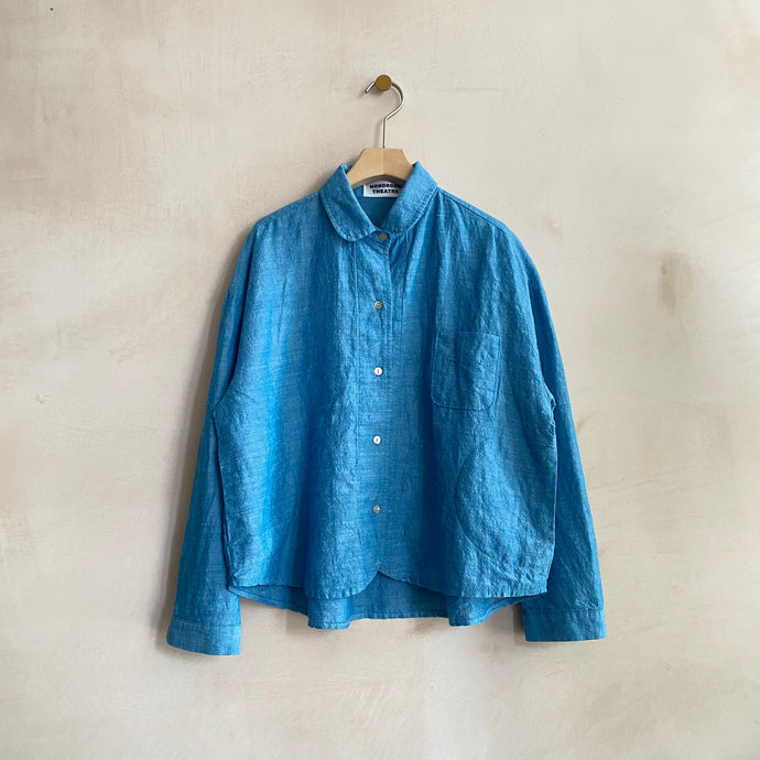 Cotton linen rounded collar JK -Blue-