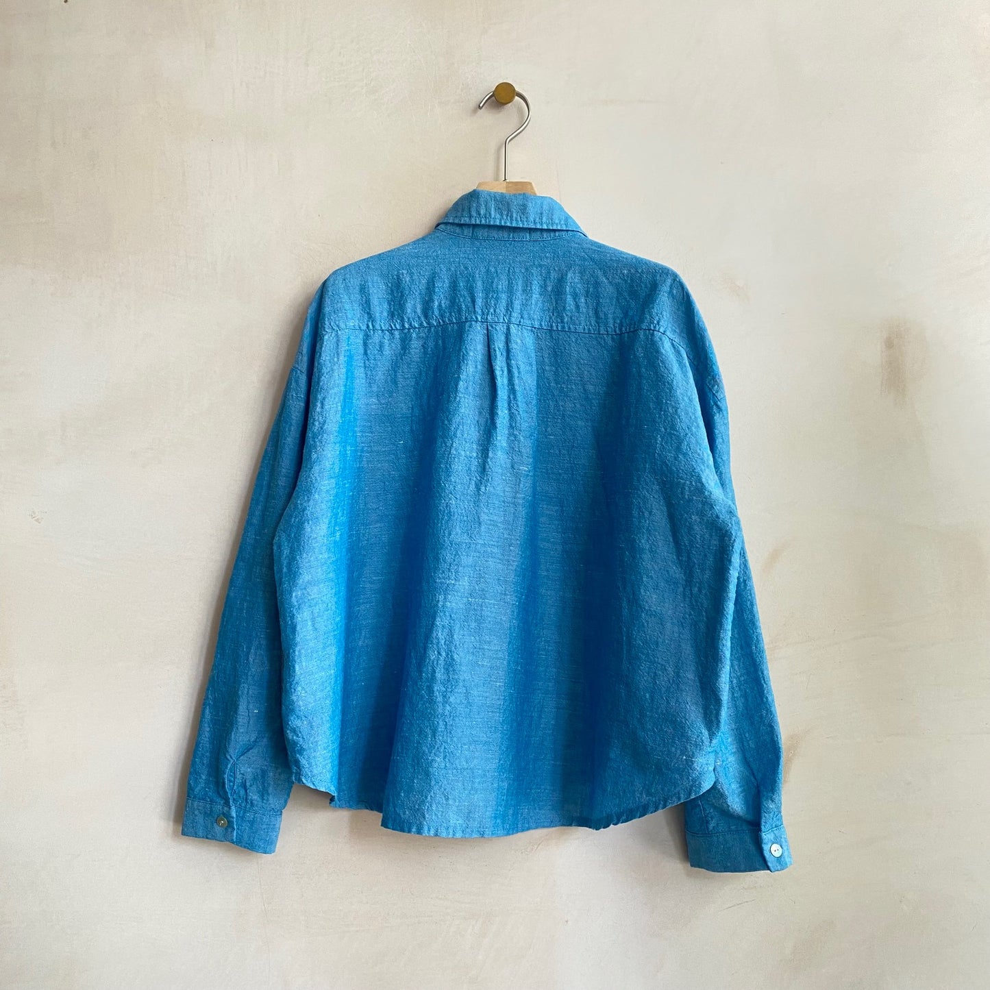 Cotton linen colour Shirt Jacket -Blue-