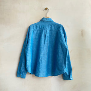 Cotton linen rounded collar JK -Blue-