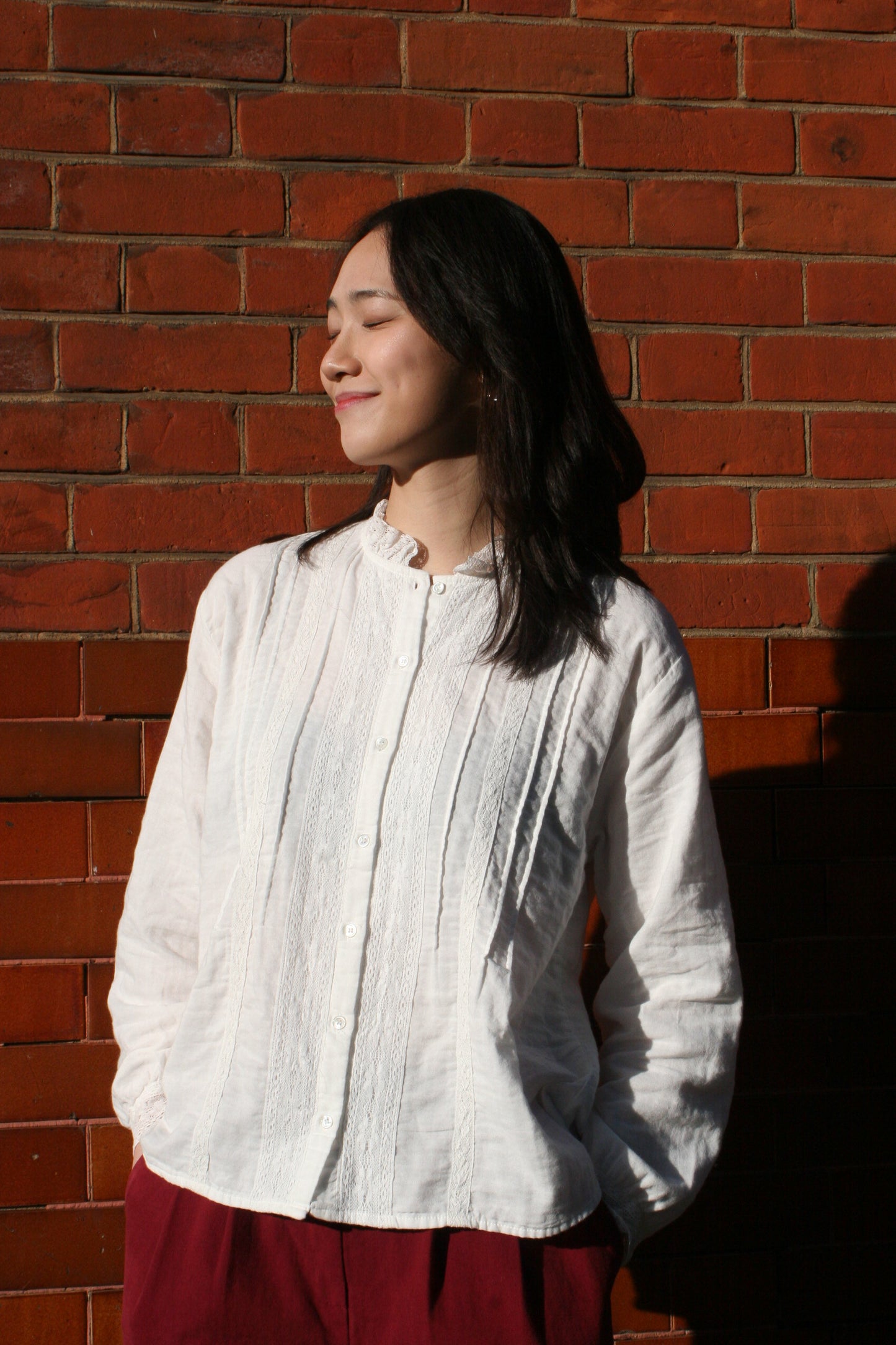 Cotton stand neck Shirts -White-