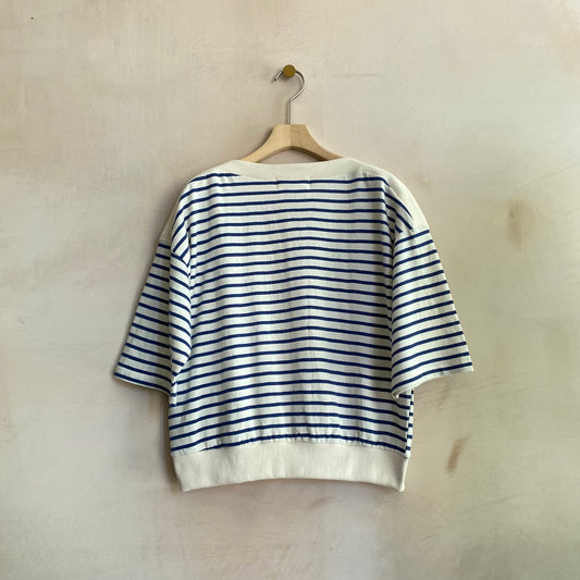 Quoter sleeve Stripe top -Blue-