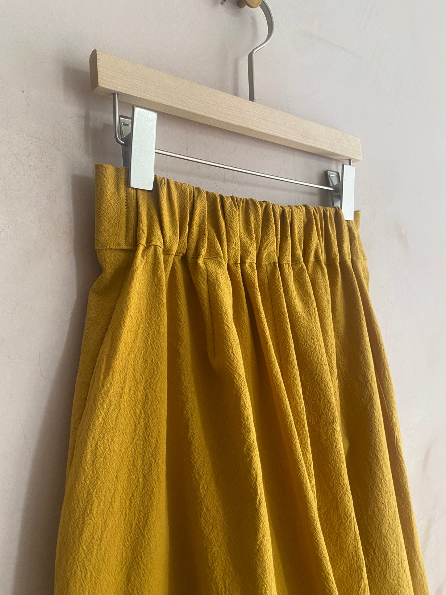 Washed Cotton Barrel Leg Trousers in Yellow