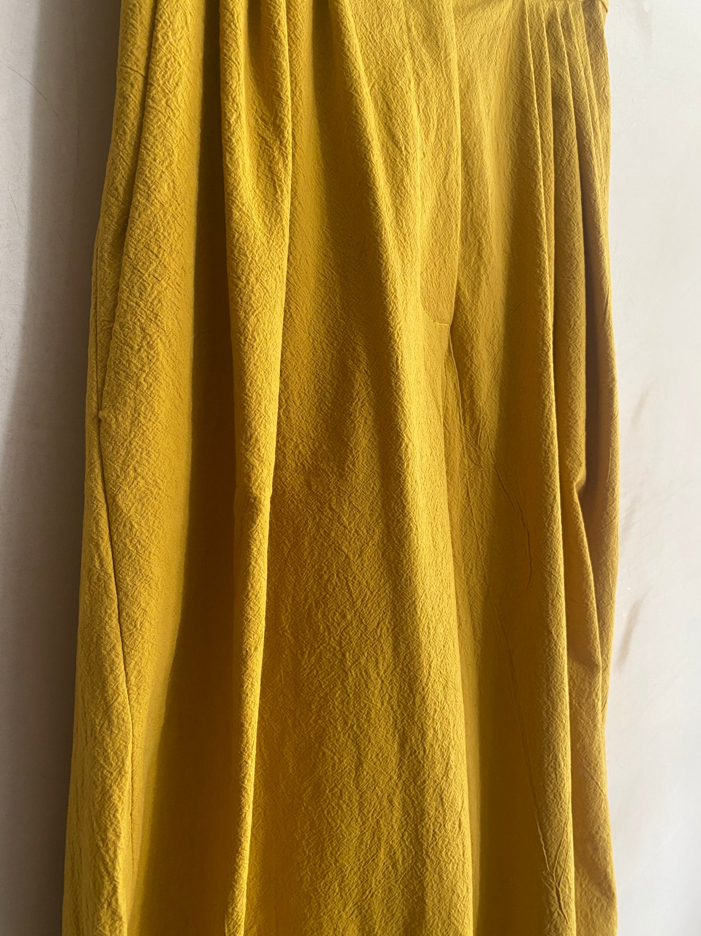 Washed Cotton Barrel Leg Trousers in Yellow