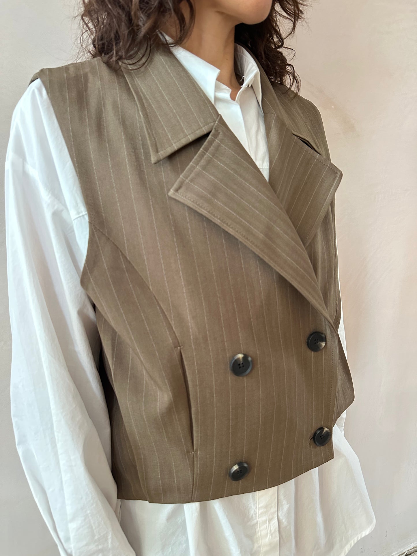Short double breasted Pin stripe tuck back Vest