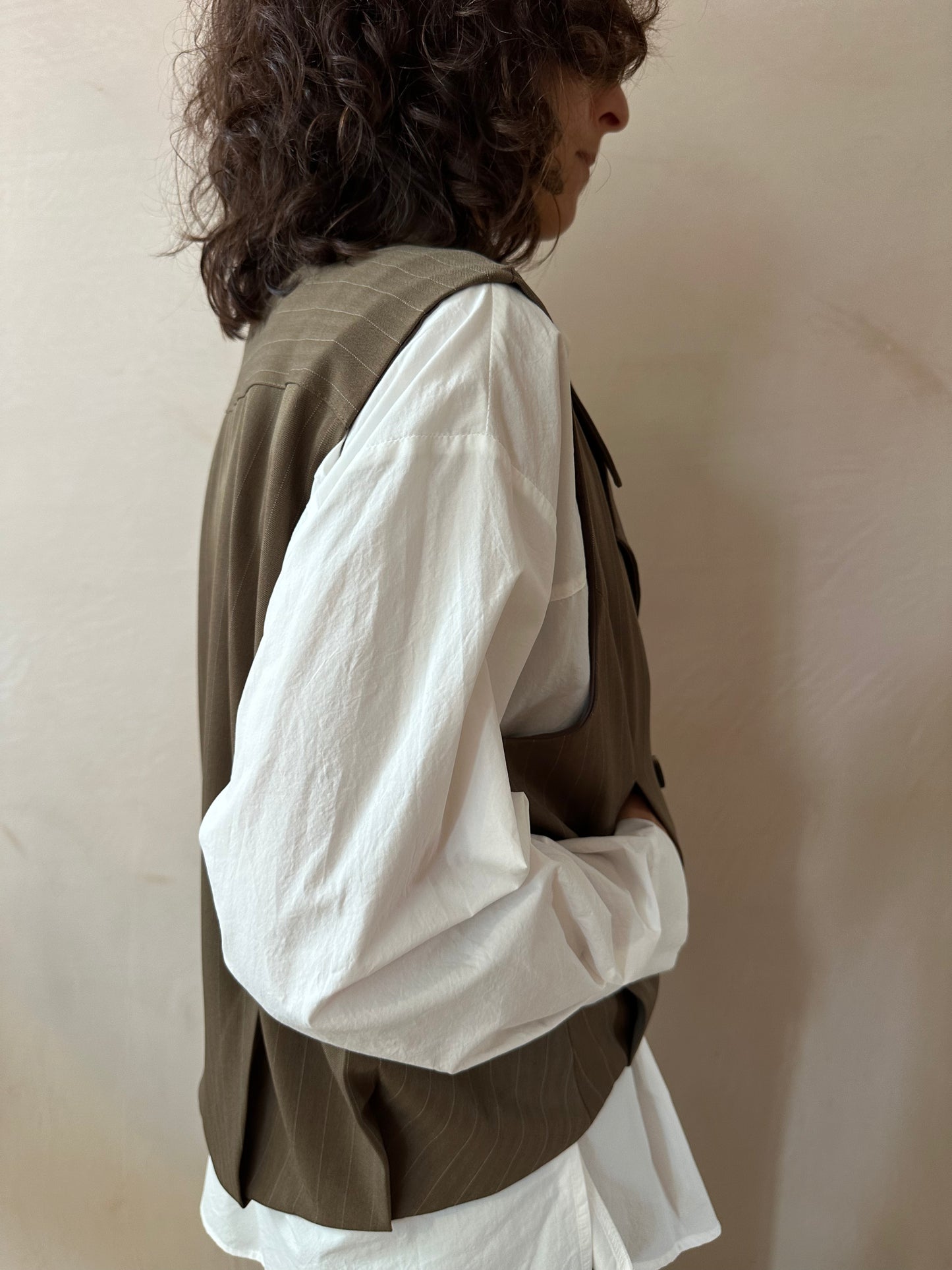 Short double breasted Pin stripe tuck back Vest