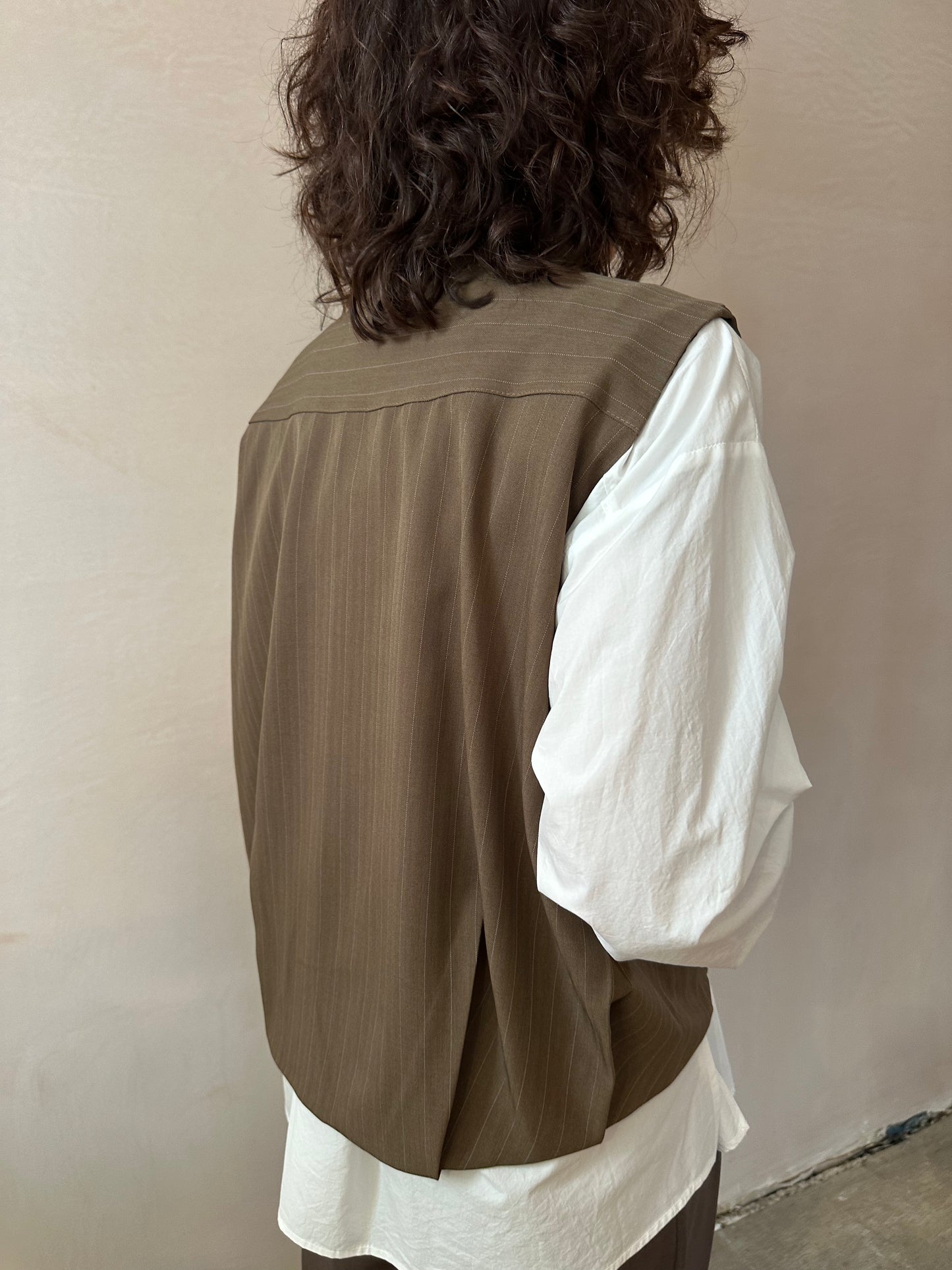 Short double breasted Pin stripe tuck back Vest
