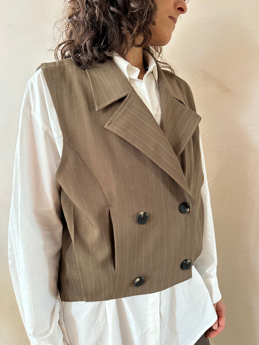 Short double breasted Pin stripe tuck back Vest