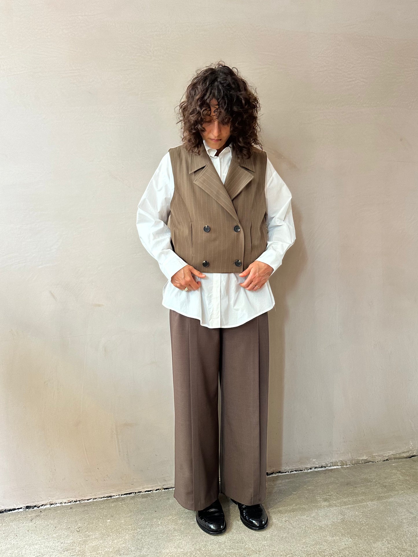 Short double breasted Pin stripe tuck back Vest