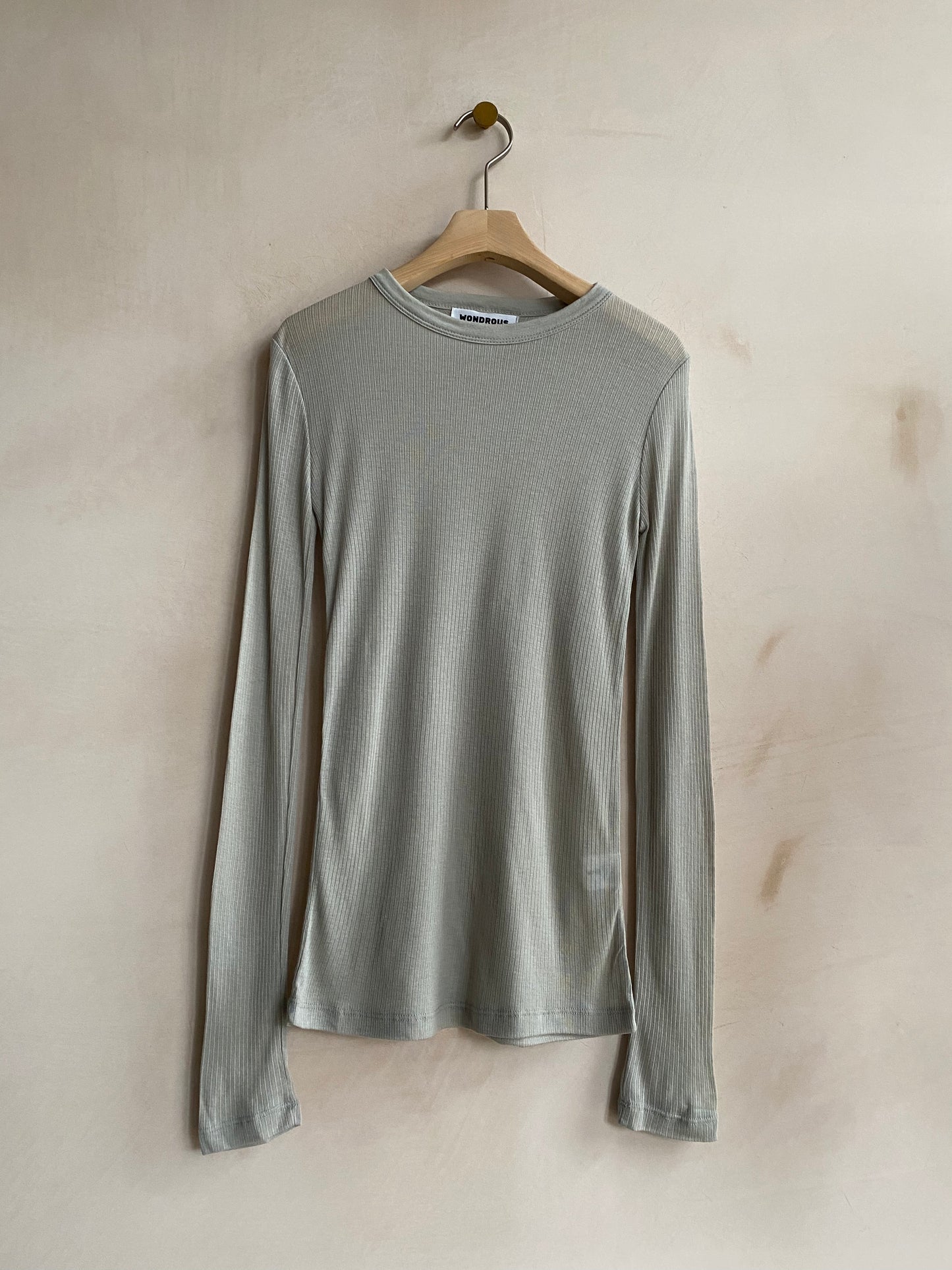 Rib seethrough L/S top -Grey-