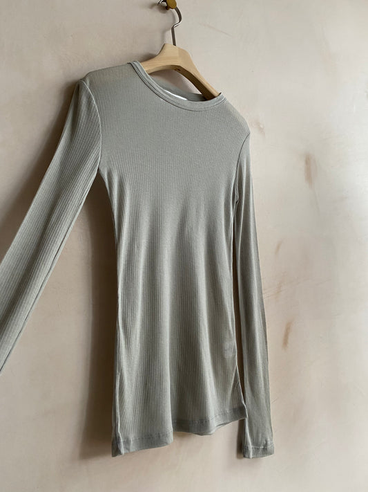 Rib seethrough L/S top -Grey-