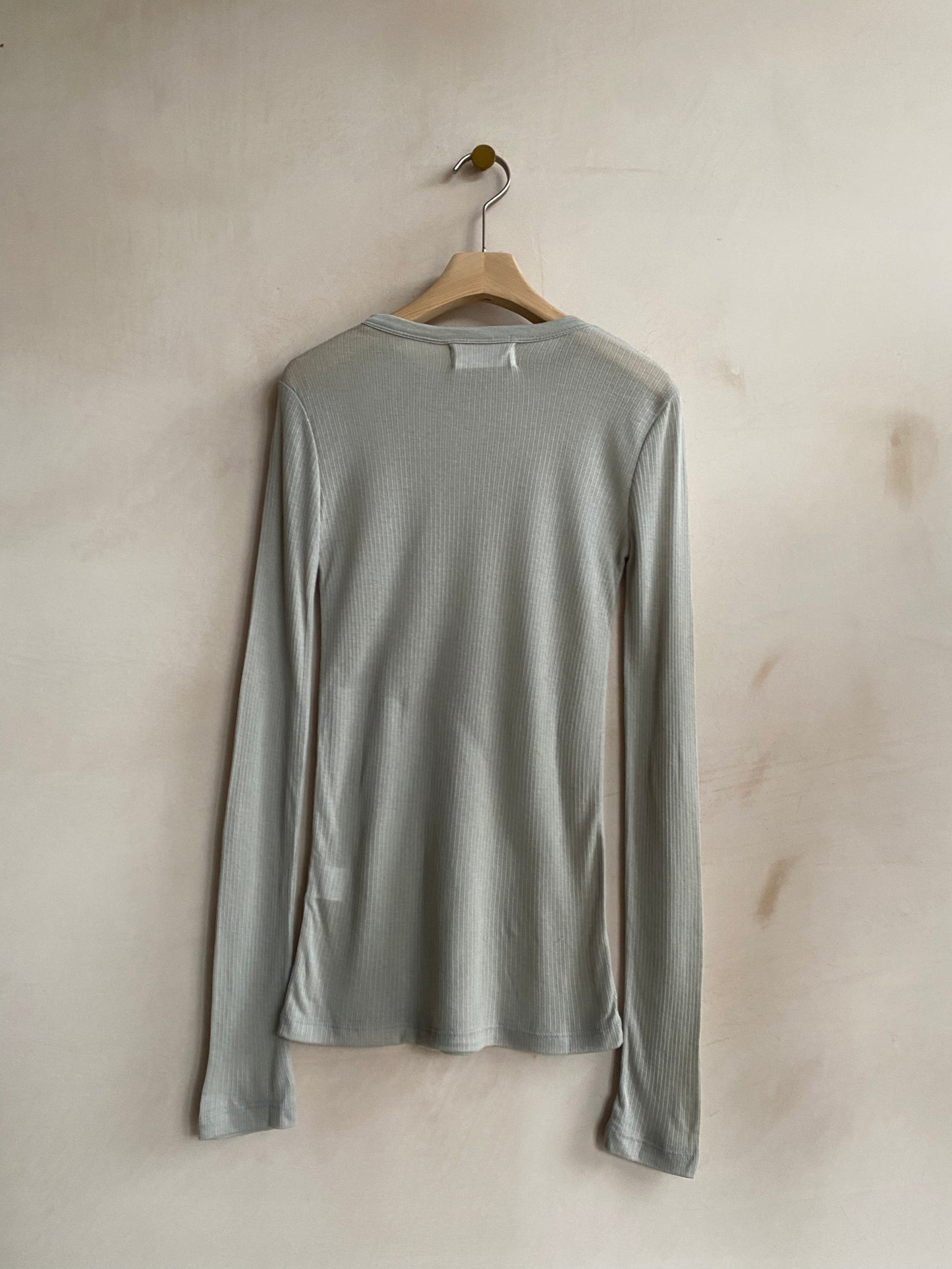 Rib seethrough L/S top -Grey-
