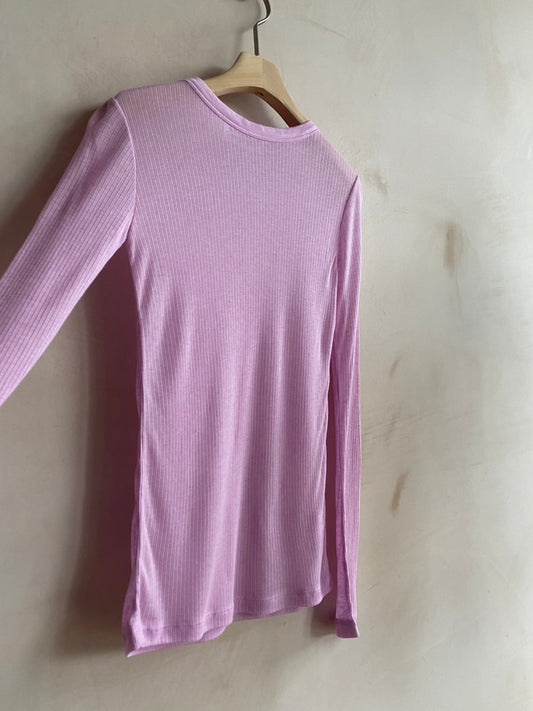 Rib seethrough L/S top -Pink-