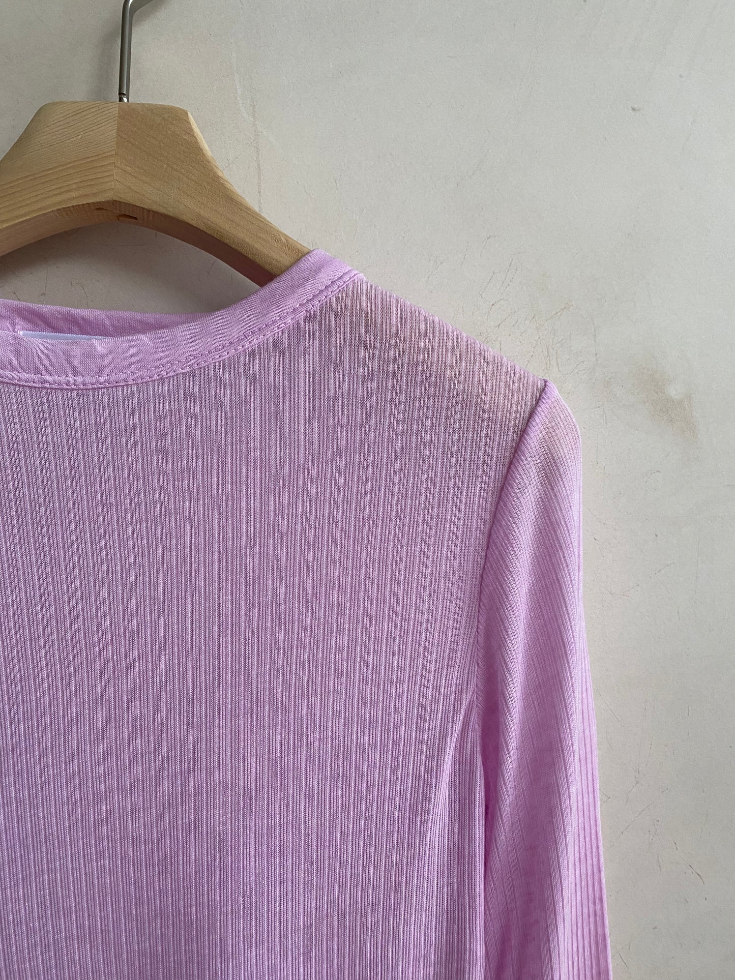 Rib seethrough L/S top -Pink-