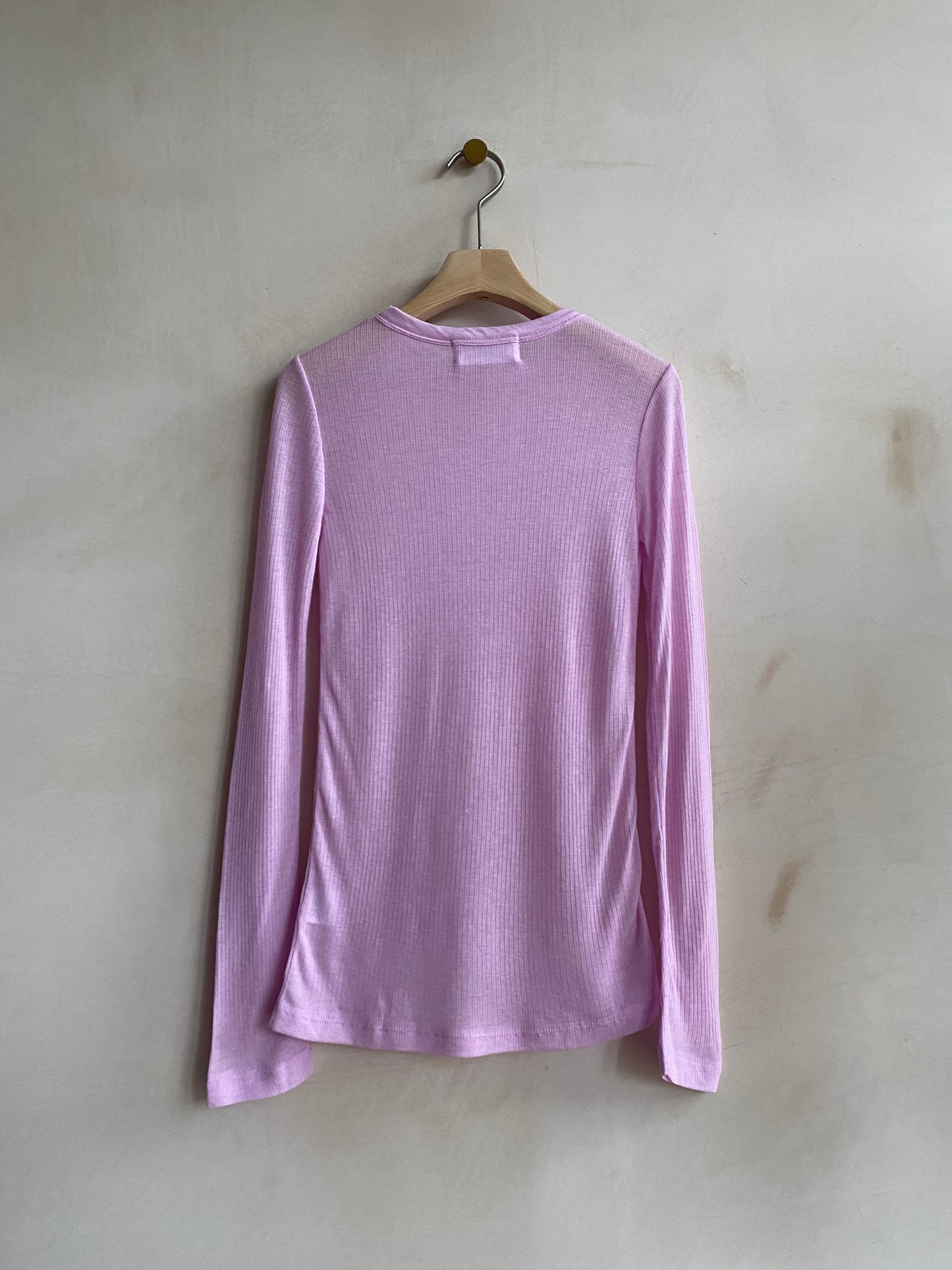 Rib seethrough L/S top -Pink-