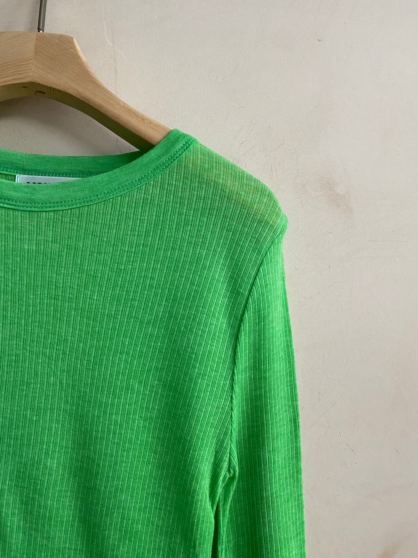 Rib seethrough L/S top -Green-