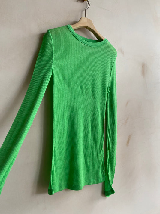 Rib seethrough L/S top -Green-