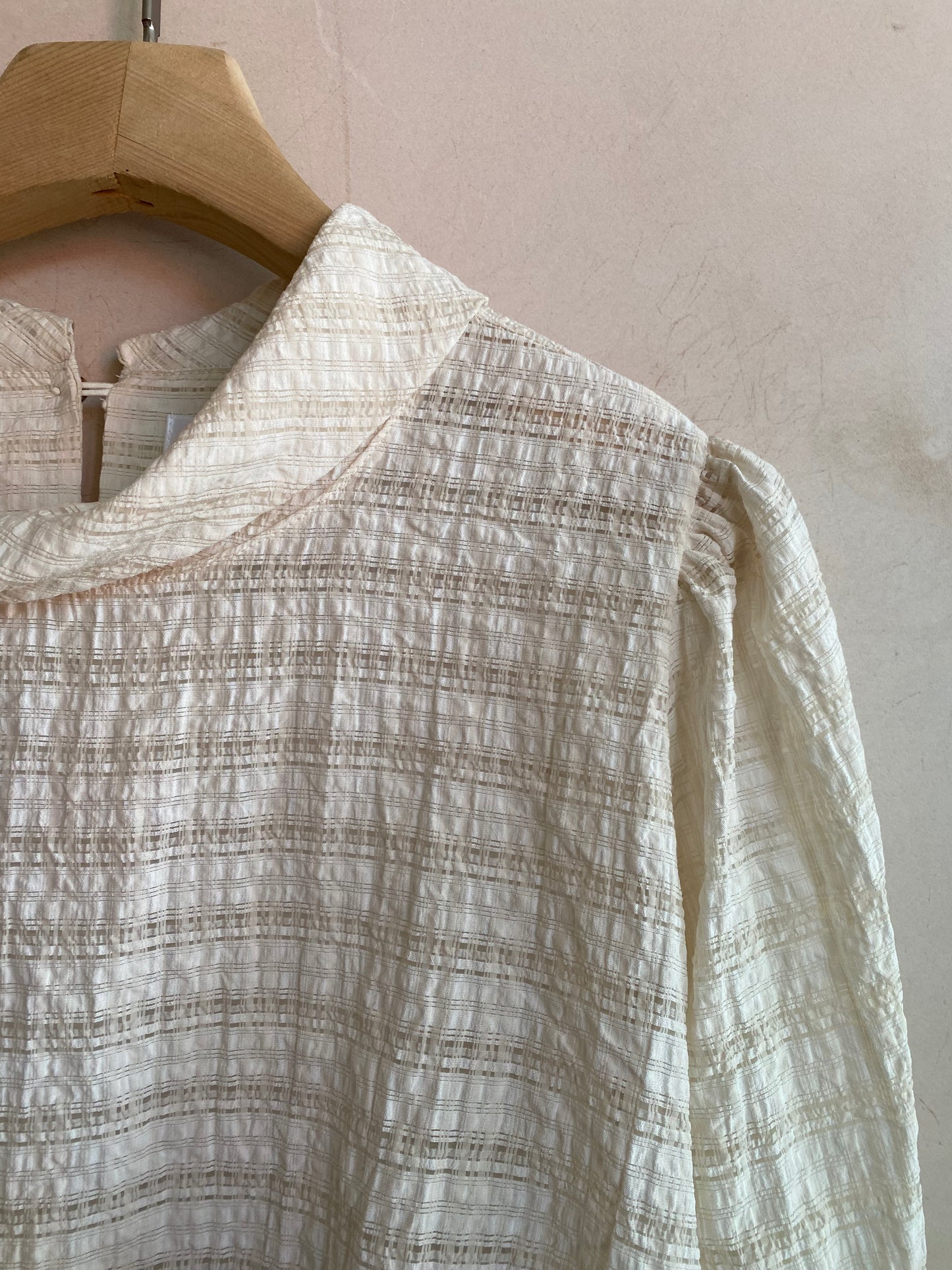 Check lace high neck top -Beige-