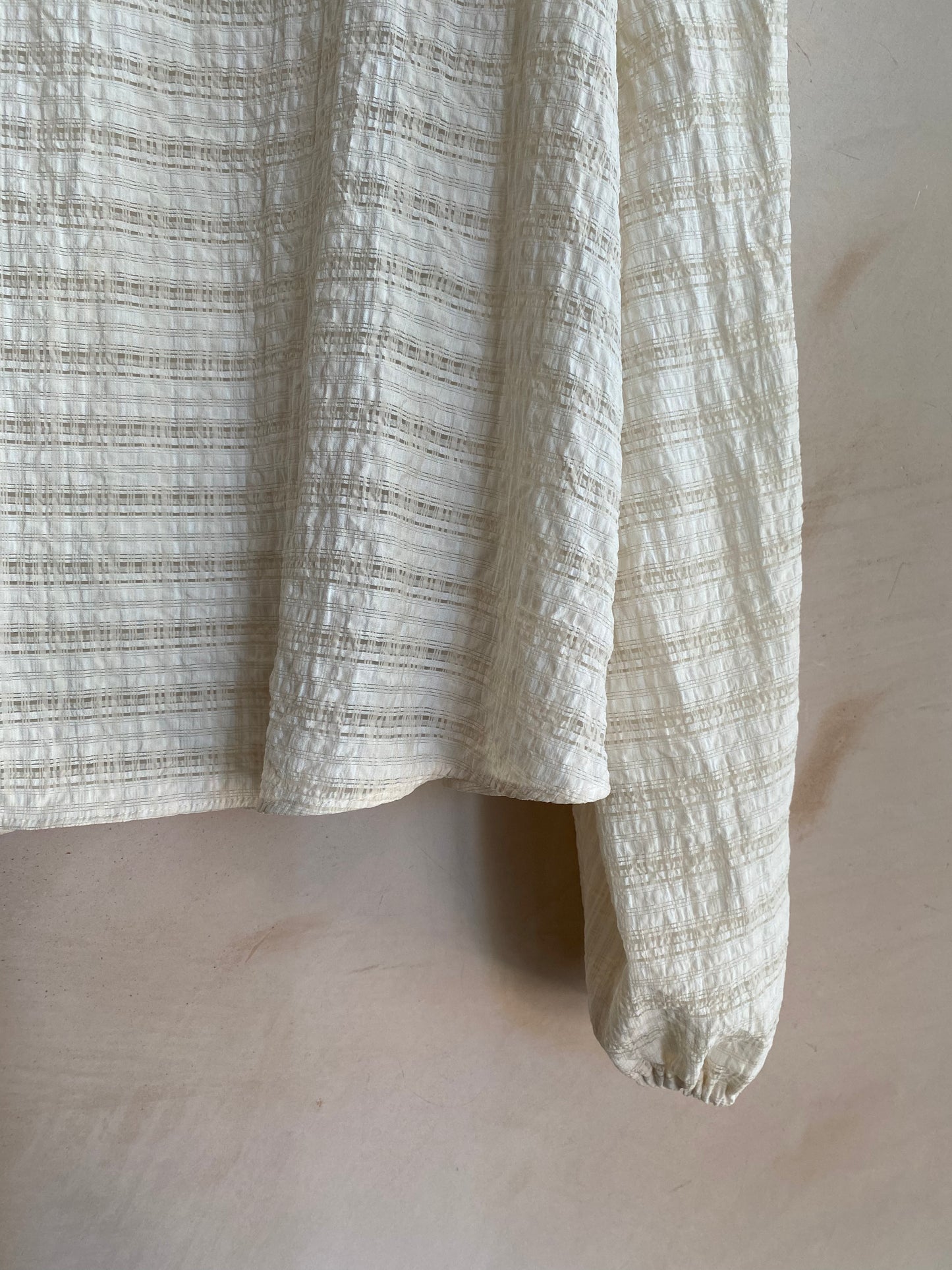 Check lace high neck top -Beige-