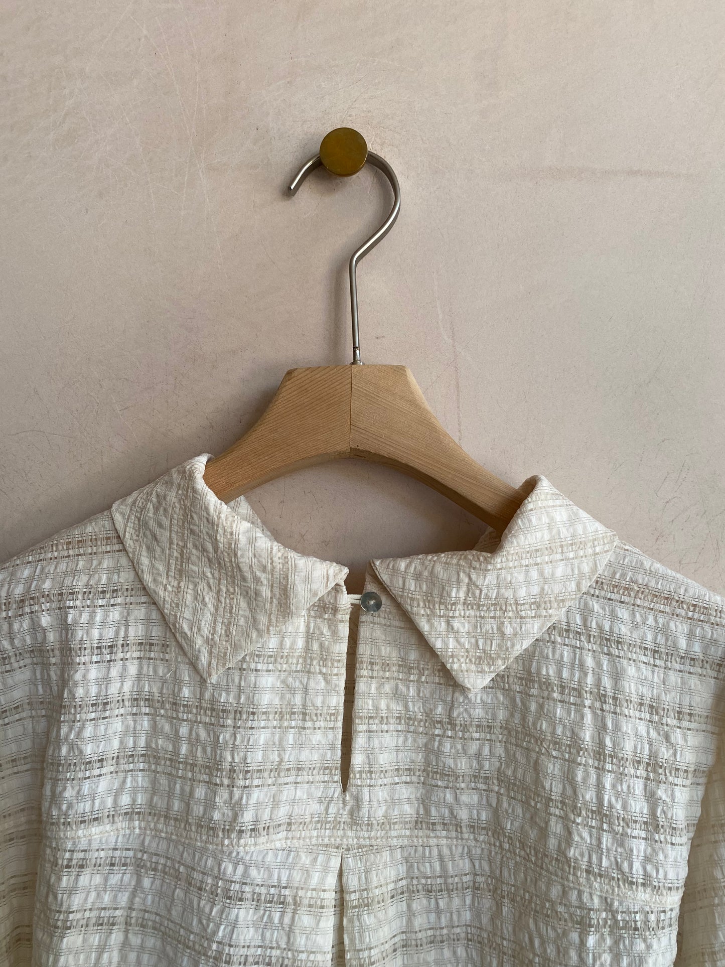Check lace high neck top -Beige-