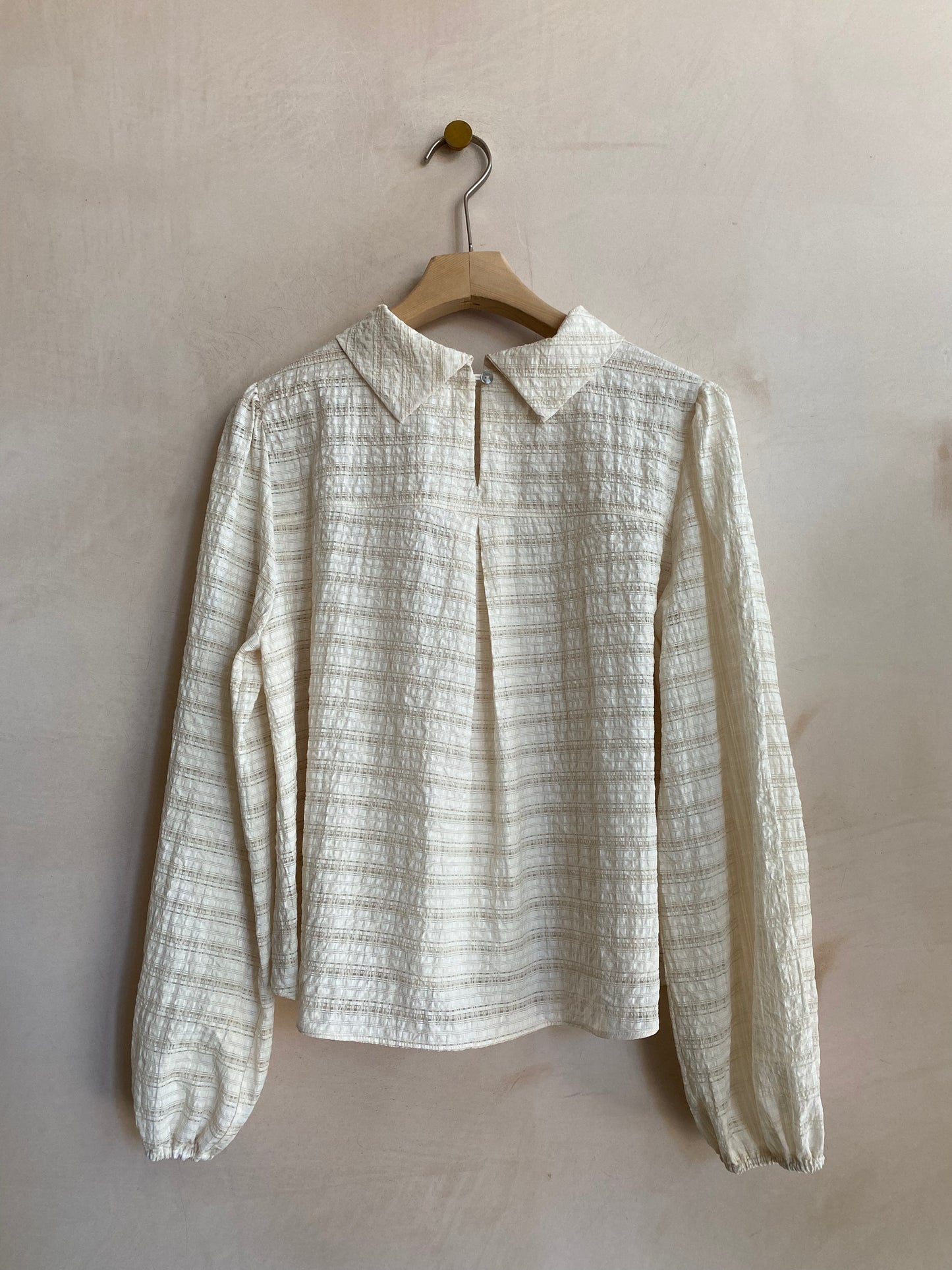 Check lace high neck top -Beige-