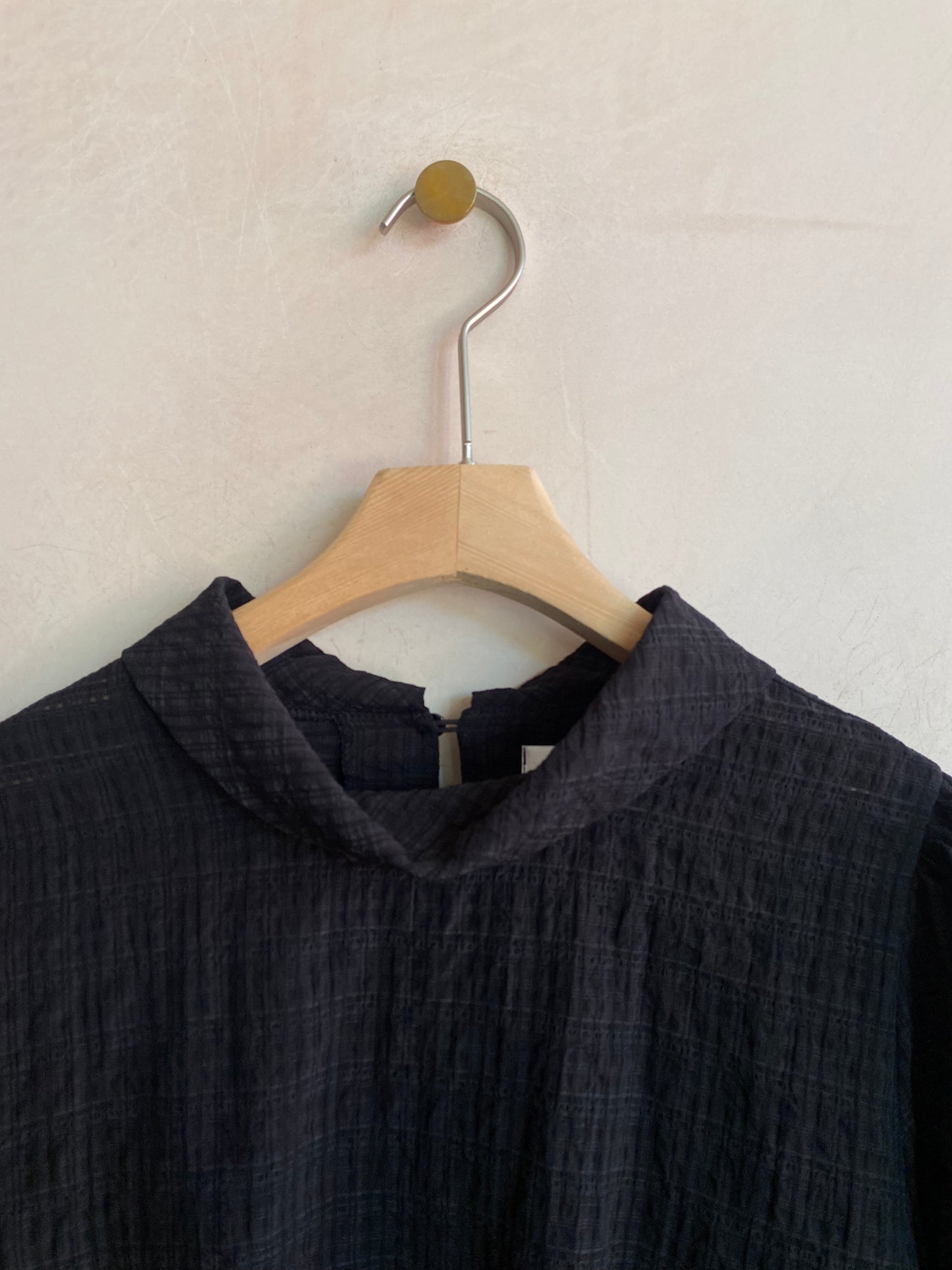 Check lace high neck top -Charcole-