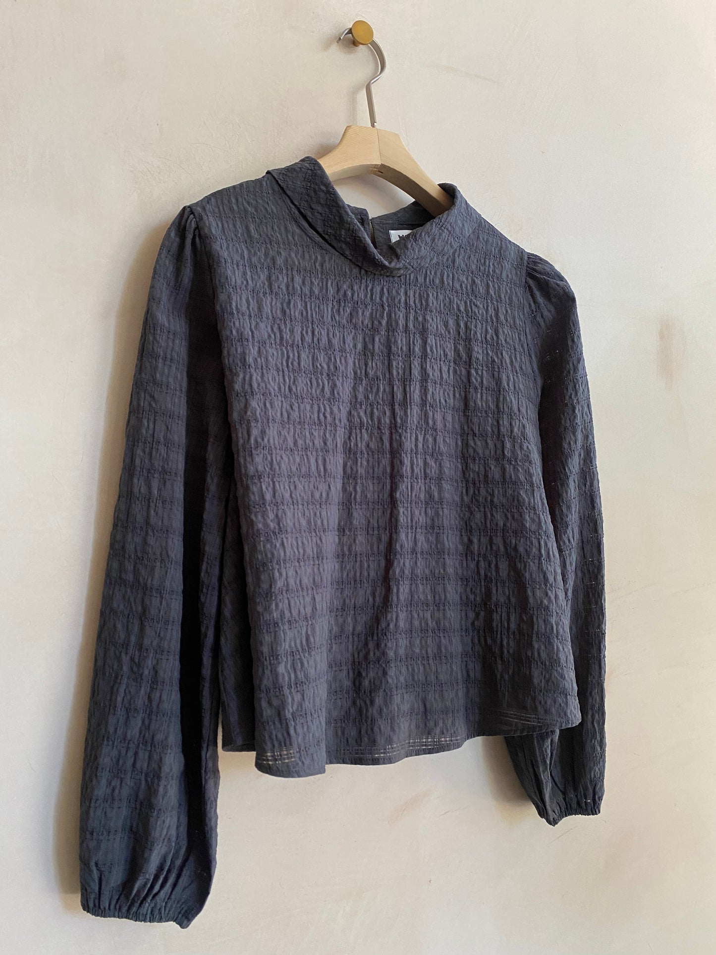 Check lace high neck top -Black-