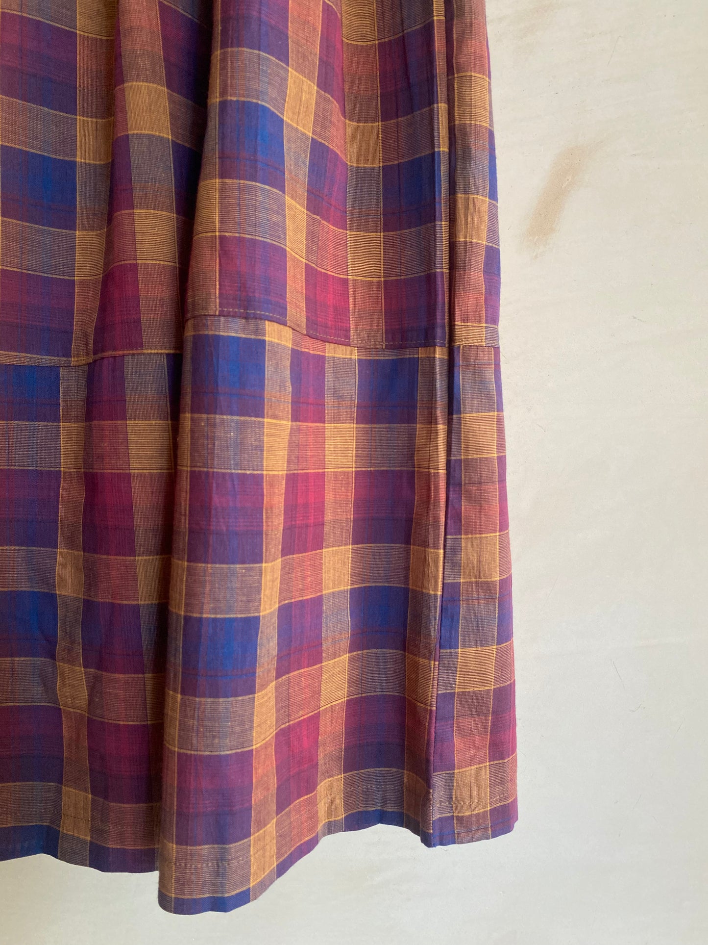 Light weight check long wide trousers -Orange-