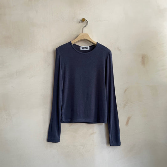 Bamboo Rayon round neck L/S Top -Navy-