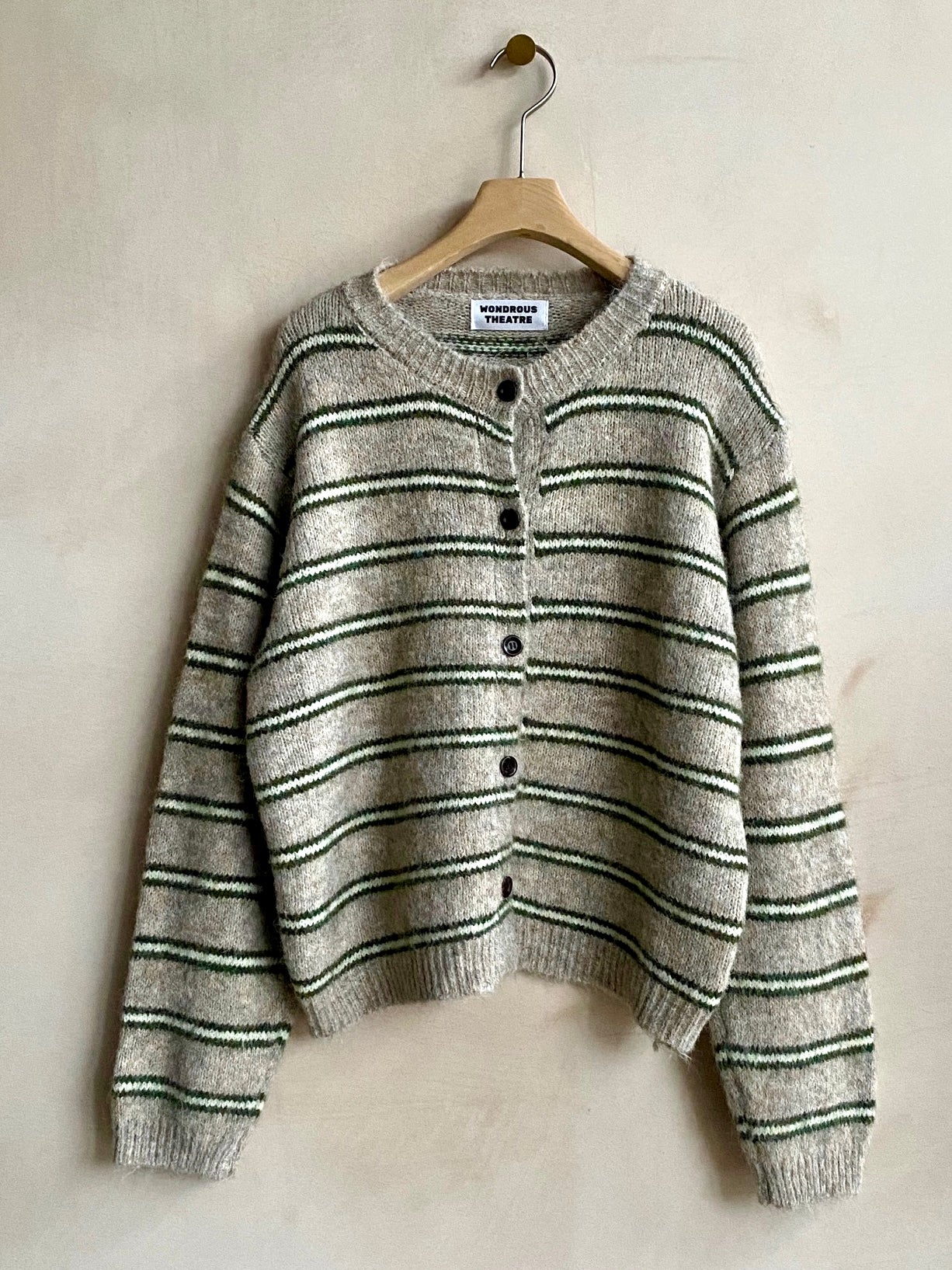 Stripe knit Cardi -Beige-