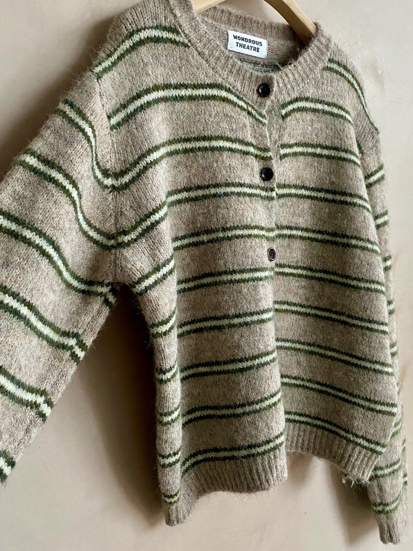 Stripe knit Cardi -Beige-