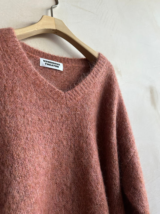 V neck Wool&Mohair Knit -Orange-