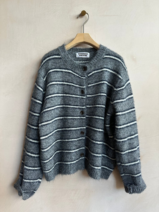 Stripe knit Cardi -Grey-