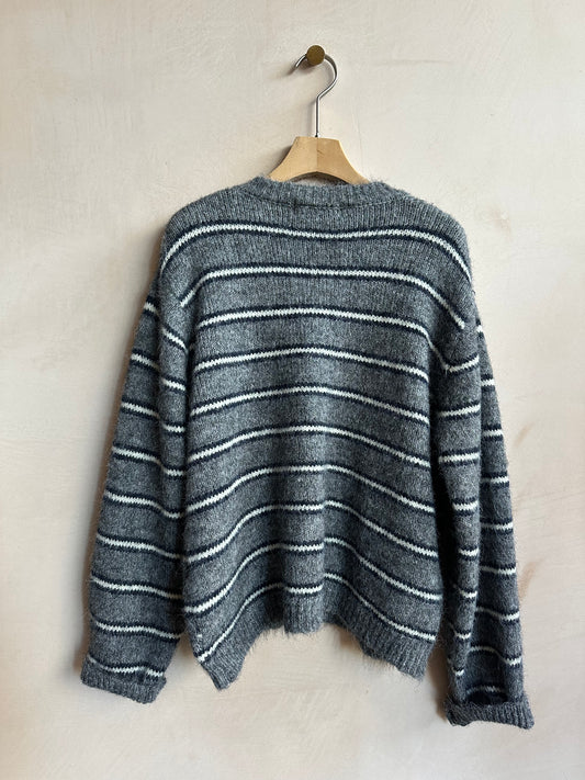 Stripe knit Cardi -Grey-
