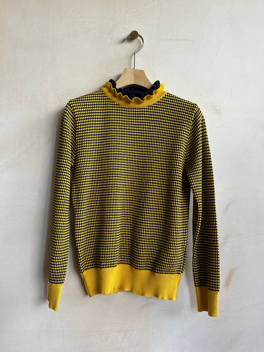 Two tone Diamond pattern turtle knit  -Yellow-