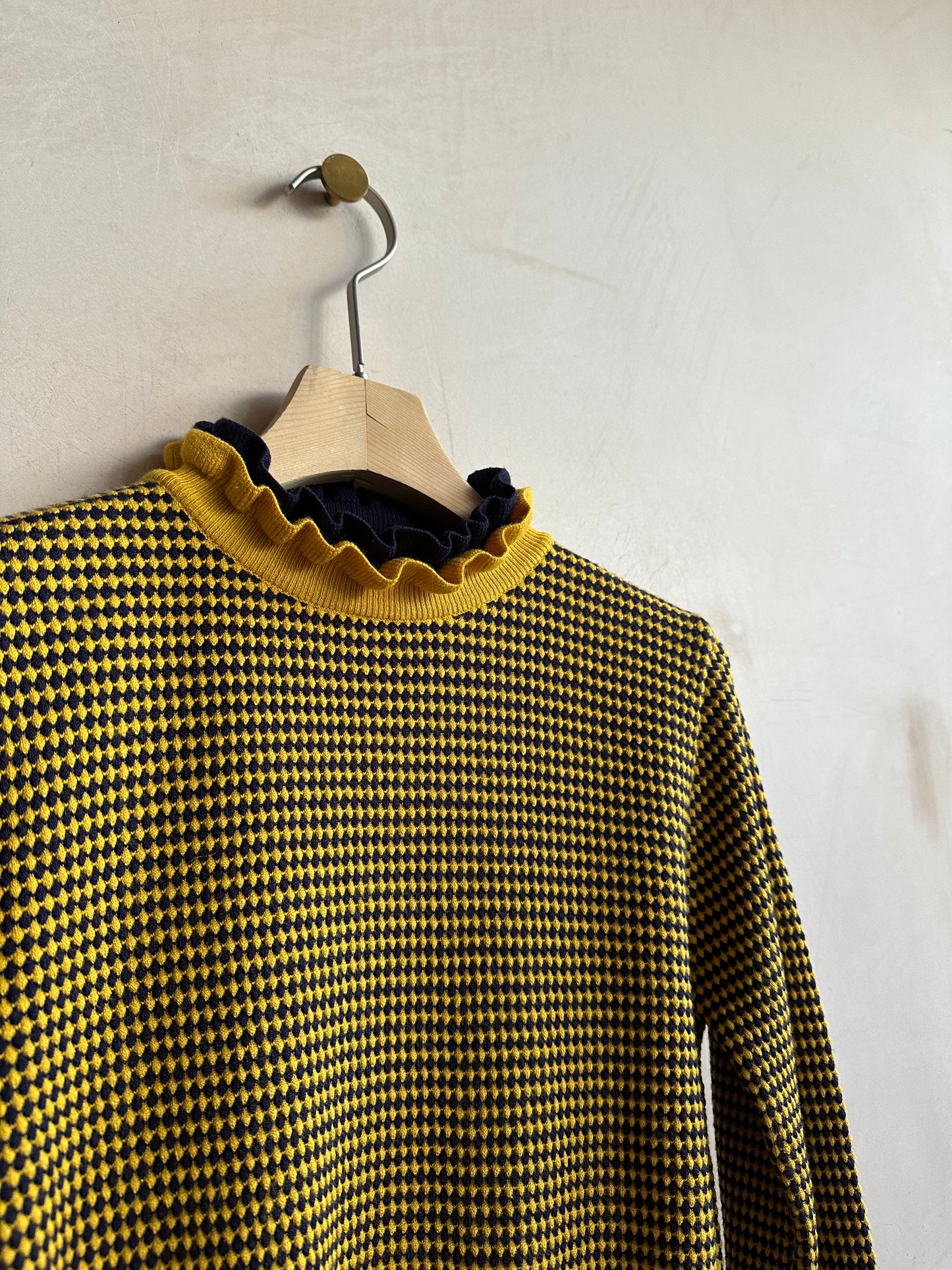 Two tone Diamond pattern turtle knit  -Yellow-