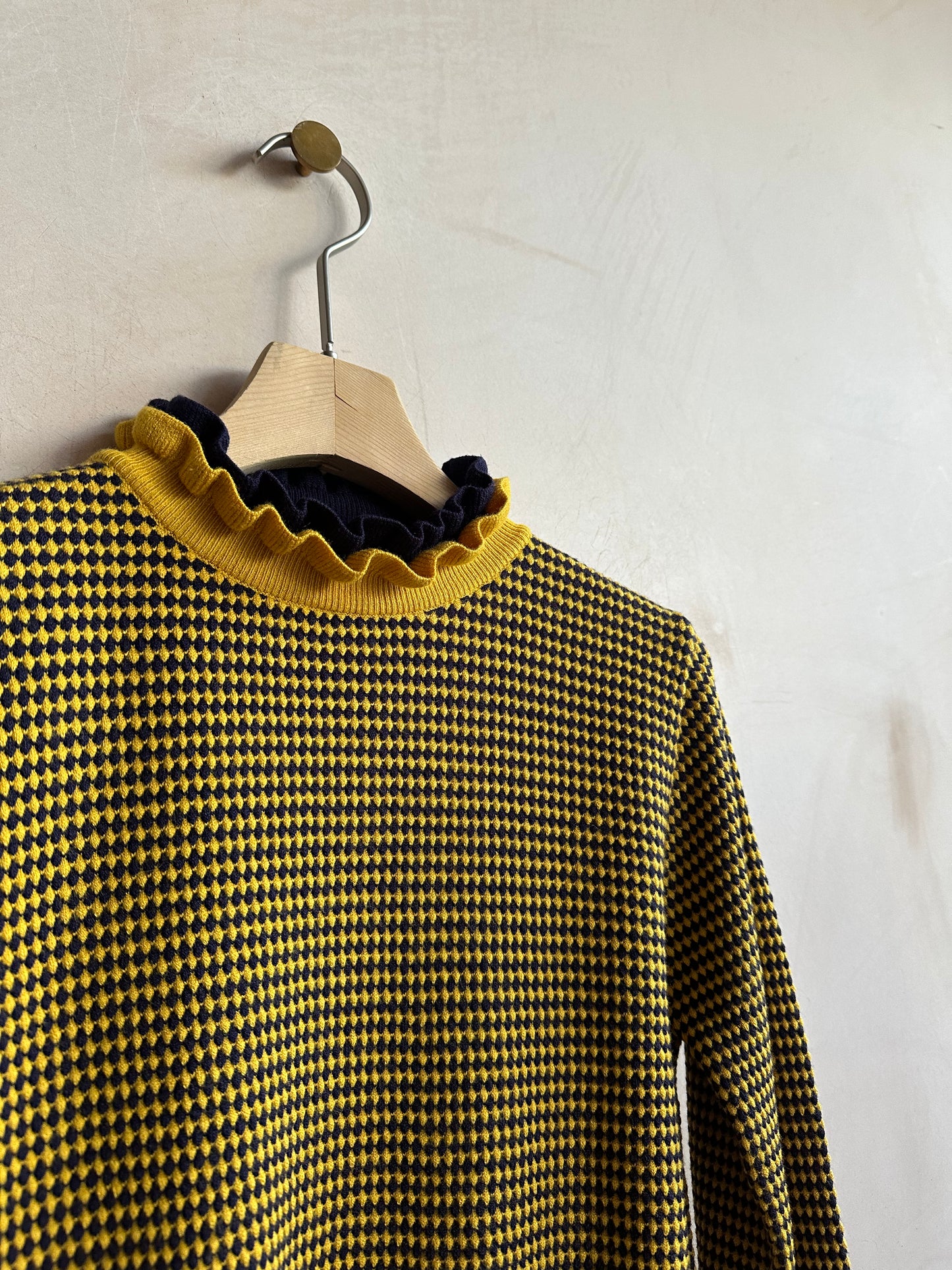 Two tone Diamond pattern turtle knit  -Yellow-