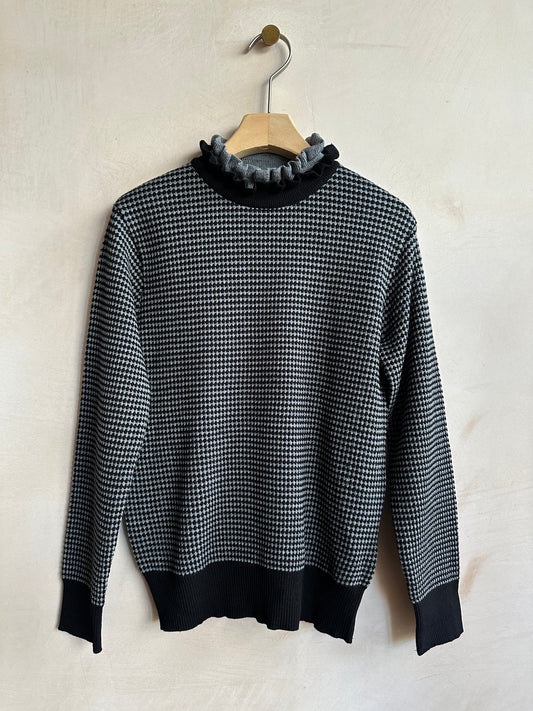 Two tone Diamond pattern turtle knit  -Black-