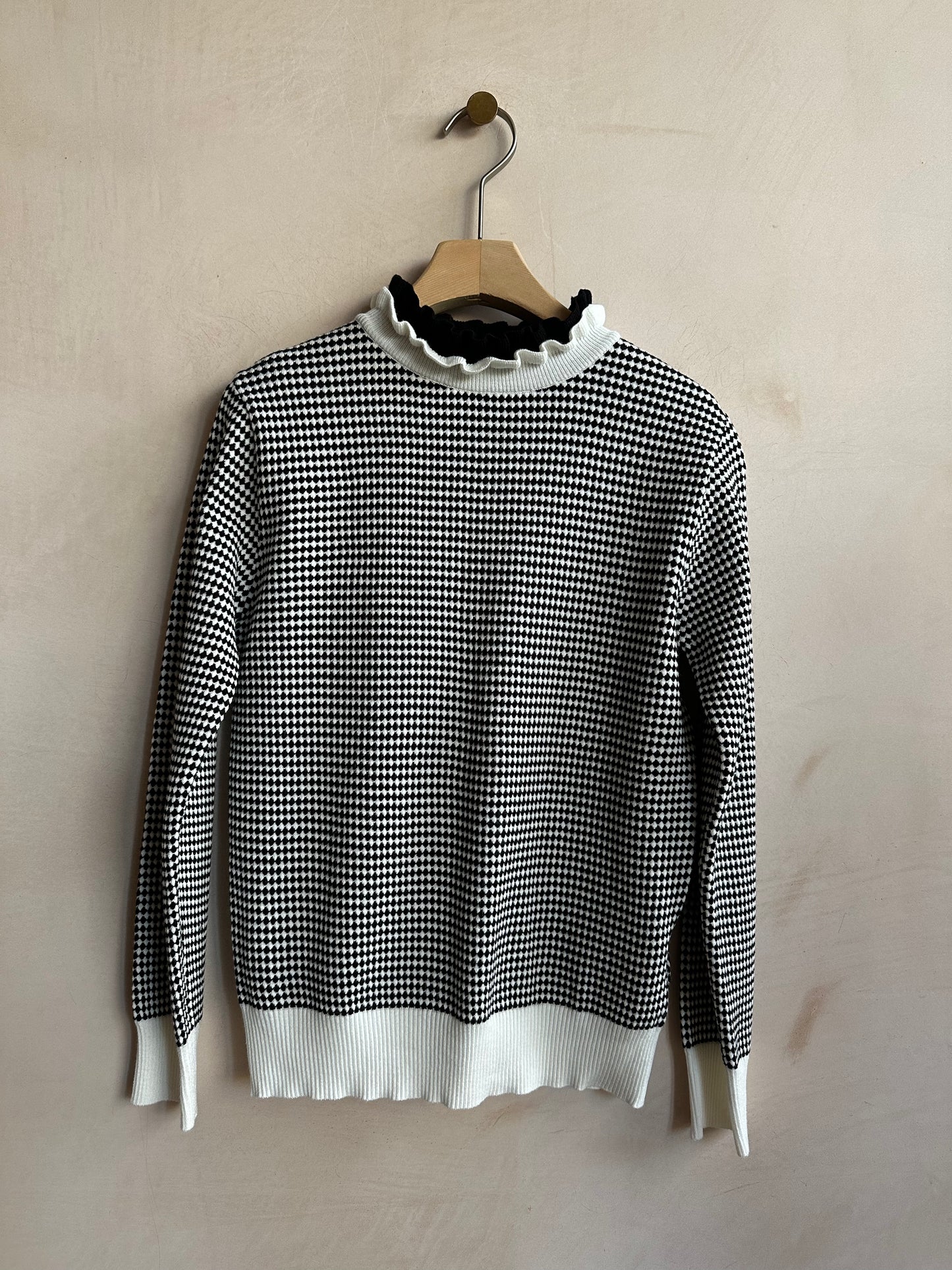 Two tone Diamond pattern turtle knit  -Ivory-