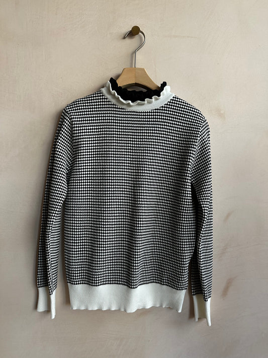 Two tone Diamond pattern turtle knit  -Ivory-