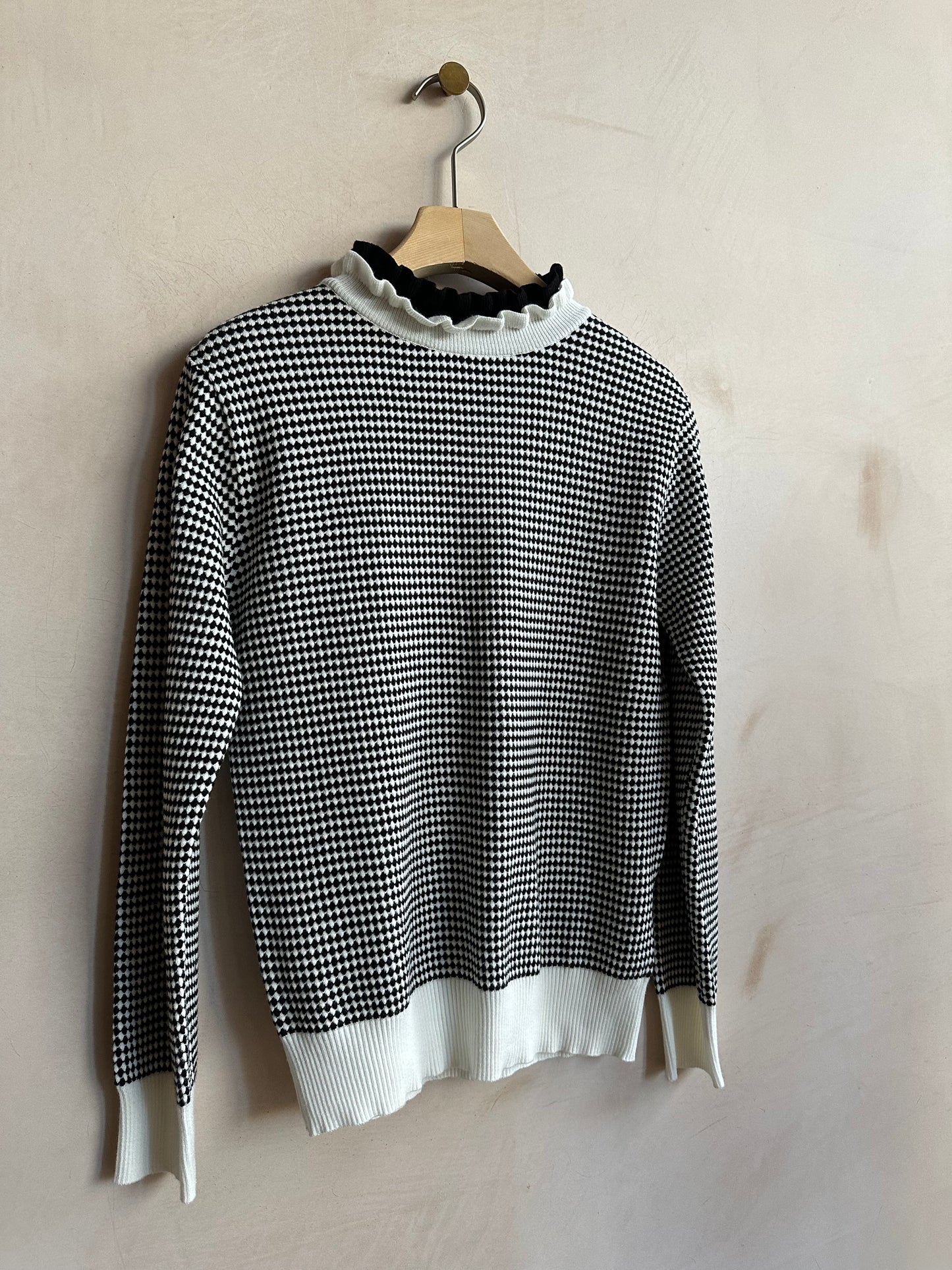 Two tone Diamond pattern turtle knit  -Ivory-