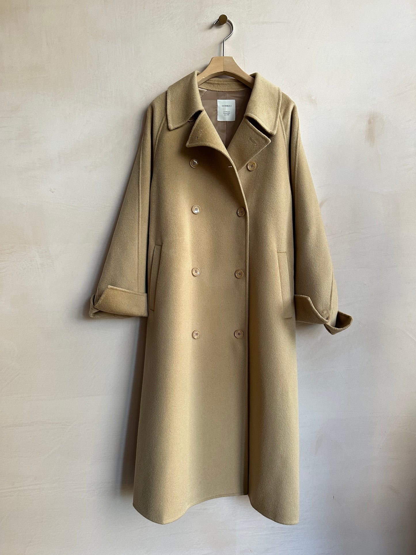 Wool Long double coat -Beige-