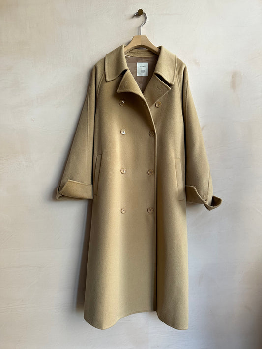 Wool Long double coat -Beige-