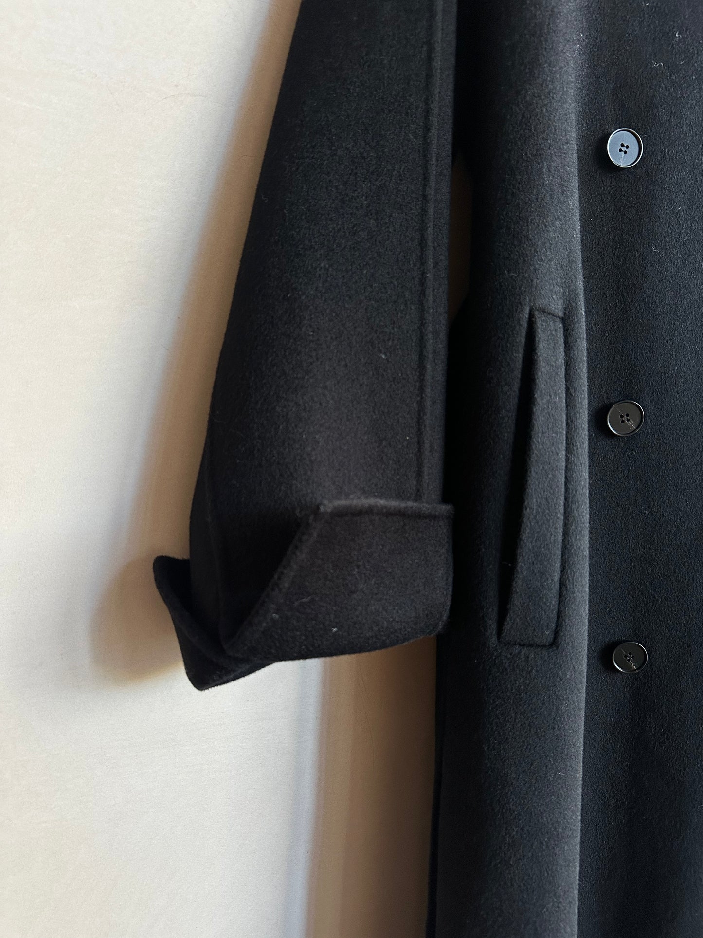 Wool Long double coat -Black-