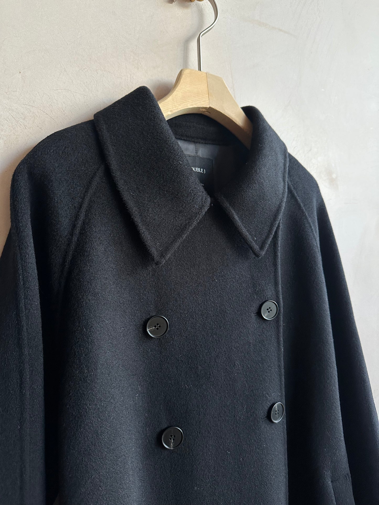 Wool Long double coat -Black-