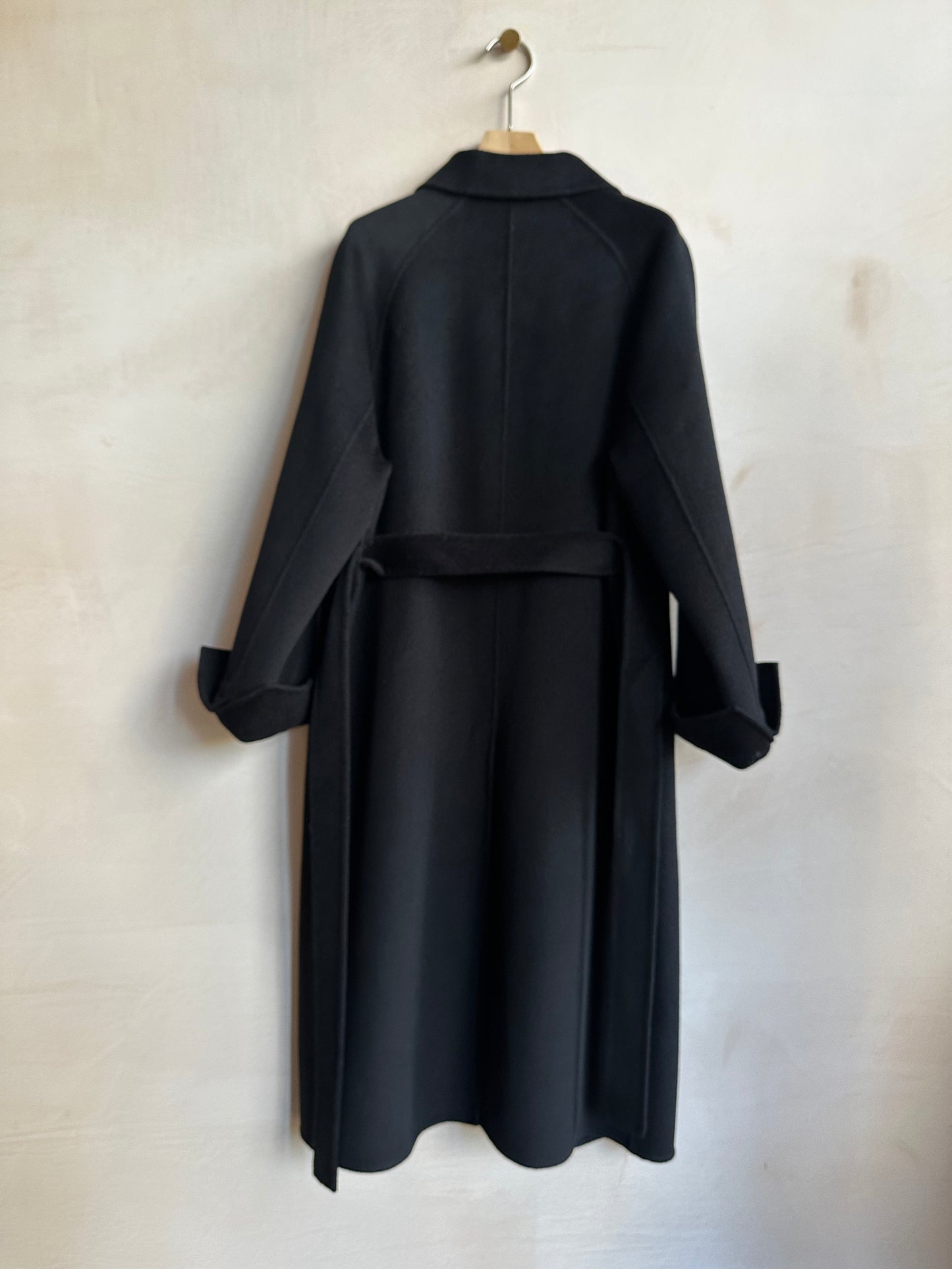 Wool Long double coat -Black-