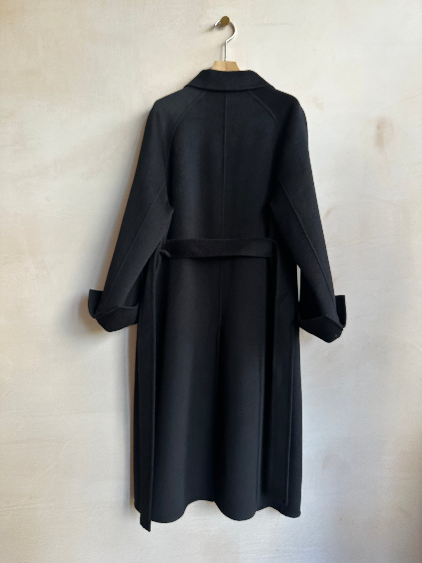 Wool Long double coat -Black-