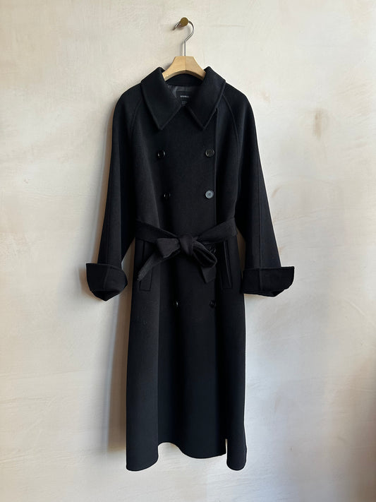 Wool Long double coat -Black-